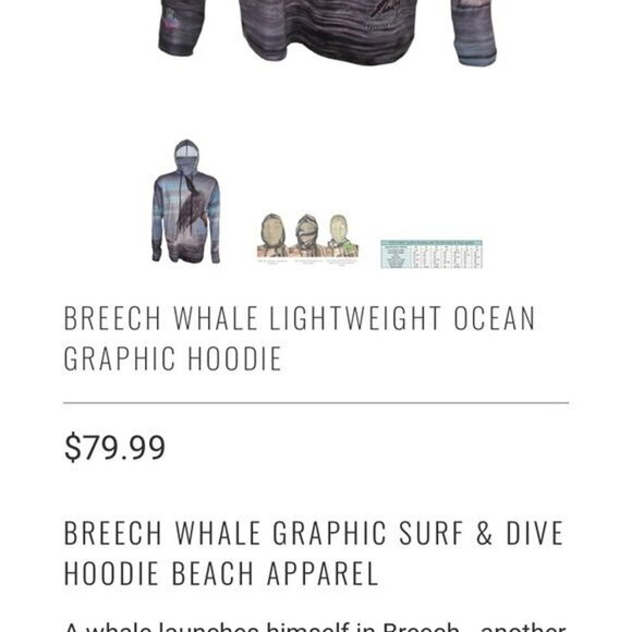Oceancognito Men's Breech Whale Graphic Surf Dive Hoodie‎ Beach Outdoor. Size S - Picture 9 of 11